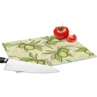 KitchenYeah Glazen Snijplank - 28x20 - Olijf - Bladeren - Vegan - Design - Vintage - Snijplanken Glas