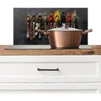 KitchenYeah Spatscherm keuken 70x30 cm - Kookplaat achterwand Lepels - Specerijen - Kaneel - Chili - Muurbeschermer - Spatwand fornuis - Hoogwaardig aluminium