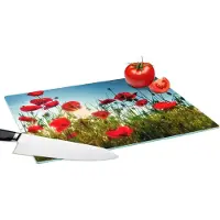 KitchenYeah Glazen Snijplank - 39x28 - Klaprozen - Toscane - Zon - Rood - Blauw - Snijplanken Glas