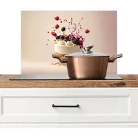 KitchenYeah Spatscherm keuken 60x40 cm - Kookplaat achterwand Cheesecake - Eten - Roze - Taart - Muurbeschermer - Spatwand fornuis - Hoogwaardig aluminium