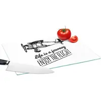 KitchenYeah Glazen Snijplank - 39x28 - Quote ´Life is a journey, enjoy the flight´ op een witte achtergrond - Snijplanken Glas