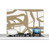 KitchenYeah Spatscherm keuken 100x65 cm - Kookplaat achterwand Abstract - Bruin - Wit - Muurbeschermer - Spatwand fornuis - Hoogwaardig aluminium