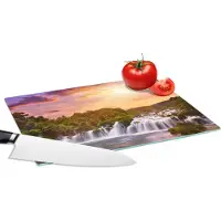 KitchenYeah Glazen Snijplank - 28x20 - Waterval - Landschap - Zon - Wolken - Zonsondergang - Snijplanken Glas