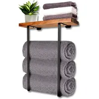 Vonia Handdoekrek - Badkamerrek - Handdoekenrek - Wandplank Hout - Handdoekrek badkamer - Handdoekhouder