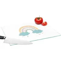 KitchenYeah Glazen Snijplank - 39x28 - Regenboog - Hartjes - Wolken - Stippen - Pastel - Kinderen - Snijplanken Glas