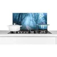 KitchenYeah Spatscherm keuken 70x30 cm - Kookplaat achterwand Bomen - Natuur - Mist - Muurbeschermer - Spatwand fornuis - Hoogwaardig aluminium