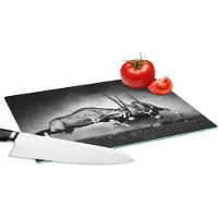 KitchenYeah Glazen Snijplank - 28x20 - Antilope - Zwart wit - Portret - Wilde dieren - Dieren - Snijplanken Glas