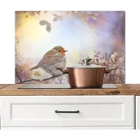 KitchenYeah Spatscherm keuken 80x55 cm - Kookplaat achterwand Vogel - Tak - Bladeren - Abstract - Muurbeschermer - Spatwand fornuis - Hoogwaardig aluminium