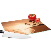 KitchenYeah Glazen Snijplank - 28x20 - Zonsondergang - Tropisch - Palmboom - Strand - Zee - Snijplanken Glas