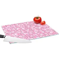 KitchenYeah Glazen Snijplank - 39x28 - Meiden - Hartjes - Roze - Patronen - Girl - Kindje - Kinderen - Snijplanken Glas