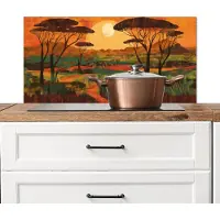 KitchenYeah Spatscherm keuken 90x45 cm - Kookplaat achterwand Landschap - Afrikaans - Zon - Muurbeschermer - Spatwand fornuis - Hoogwaardig aluminium
