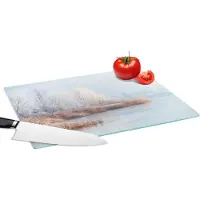 KitchenYeah Glazen Snijplank - 39x28 - Landschap - Winter - Sneeuw - IJs - Ochtend - Snijplanken Glas
