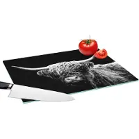 KitchenYeah Glazen Snijplank - 39x28 - Schotse Hooglander - Koe - Zwart - Wit - Dieren - Snijplanken Glas