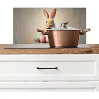 KitchenYeah Spatscherm keuken 70x30 cm - Kookplaat achterwand Paashaas - Pastel - Eieren - Muurbeschermer - Spatwand fornuis - Hoogwaardig aluminium