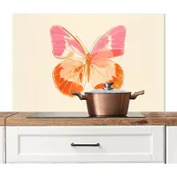 KitchenYeah Spatscherm keuken 100x65 cm - Kookplaat achterwand Oranje - Vlinder - Minimalistisch - Muurbeschermer - Spatwand fornuis - Hoogwaardig aluminium
