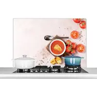 KitchenYeah Spatscherm keuken 100x65 cm - Kookplaat achterwand Tomaat - Soep - Keuken - Kruiden - Muurbeschermer - Spatwand fornuis - Hoogwaardig aluminium