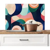KitchenYeah Spatscherm keuken 80x55 cm - Kookplaat achterwand Abstract - Blauw - Roze - Muurbeschermer - Spatwand fornuis - Hoogwaardig aluminium