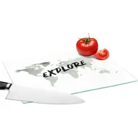KitchenYeah Glazen Snijplank - 28x20 - Wereldkaart - Reizen - Wit - Snijplanken Glas