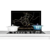 KitchenYeah Spatscherm keuken 70x50 cm - Kookplaat achterwand Kaart - Alphen aan den Rijn - Zwart - Goud - Muurbeschermer - Spatwand fornuis - Hoogwaardig aluminium