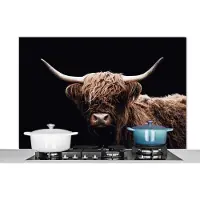KitchenYeah Spatscherm keuken - Wanddecoratie - Schotse hooglander - Dieren - Hoorn - Koe - Spatbord - Muurbeschermer - 120x80 cm