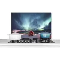 KitchenYeah Spatscherm keuken 90x60 cm - Kookplaat achterwand Noorderlicht - Sterrenhemel - Nacht - Muurbeschermer - Spatwand fornuis - Hoogwaardig aluminium