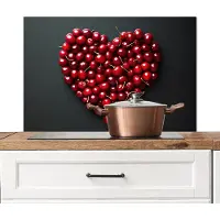KitchenYeah Spatscherm keuken 80x55 cm - Kookplaat achterwand Kersen - Hart - Rood - Zwart - Muurbeschermer - Spatwand fornuis - Hoogwaardig aluminium