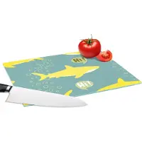 KitchenYeah Glazen Snijplank - 28x20 - Haai - Cartoon - Geel - Patronen - Tiener - Snijplanken Glas