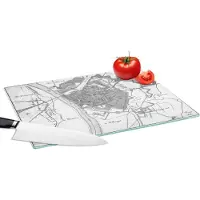 KitchenYeah Glazen Snijplank - 39x28 - Historische plattegrond van de stad Zutphen - zwart wit - Snijplanken Glas