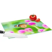 KitchenYeah Glazen Snijplank - 39x28 - Landelijk - Vlinder - Distel - Bloem - Snijplanken Glas