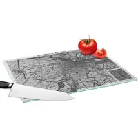 KitchenYeah Glazen Snijplank - 39x28 - Een historische stadskaart van Amsterdam en de omgeving - zwart wit - Snijplanken Glas