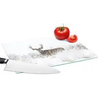 KitchenYeah Glazen Snijplank - 28x20 - Hert - Winter - Sneeuw - Dieren - Seizoenen - Wit - Snijplanken Glas