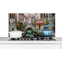 KitchenYeah Spatscherm keuken 100x50 cm - Kookplaat achterwand Schilderij - Olieverf - Water - Gracht - Italië - Muurbeschermer - Spatwand fornuis - Hoogwaardig aluminium