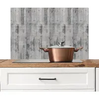 KitchenYeah Spatscherm keuken 90x60 cm - Kookplaat achterwand Vintage - Hout - Planken - Grijs - Muurbeschermer - Spatwand fornuis - Hoogwaardig aluminium