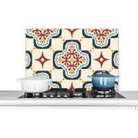 KitchenYeah Spatscherm keuken 90x60 cm - Kookplaat achterwand Bloemen - Tegel - Vector - Patroon - Muurbeschermer - Spatwand fornuis - Hoogwaardig aluminium