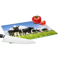 KitchenYeah Glazen Snijplank - 28x20 - Koe - Gras - Wolken - Snijplanken Glas