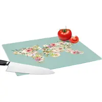 KitchenYeah Glazen Snijplank - 39x28 - Wereldkaart - Bloemen - Pastel - Snijplanken Glas