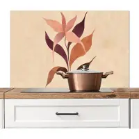 KitchenYeah Spatscherm keuken 100x65 cm - Kookplaat achterwand Minimalistisch - Bloem - Bladeren - Beige - Muurbeschermer - Spatwand fornuis - Hoogwaardig aluminium