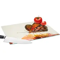 KitchenYeah Glazen Snijplank - 39x28 - Vlinder - Oranje - Bloem - Insecten - Snijplanken Glas