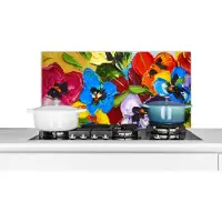 KitchenYeah Spatscherm keuken 80x40 cm - Kookplaat achterwand Olieverf - Schilderij - Bloemen - Muurbeschermer - Spatwand fornuis - Hoogwaardig aluminium