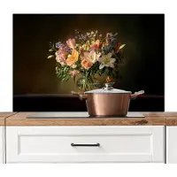 KitchenYeah Spatscherm keuken 100x65 cm - Kookplaat achterwand Glazen - Bloemen - Boeket - Kleuren - Muurbeschermer - Spatwand fornuis - Hoogwaardig aluminium