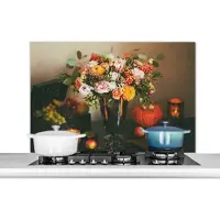 KitchenYeah Spatscherm keuken 100x65 cm - Kookplaat achterwand Stilleven - Pompoen - Kaarsen - Muurbeschermer - Spatwand fornuis - Hoogwaardig aluminium