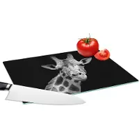 KitchenYeah Glazen Snijplank - 28x20 - Giraffe - Wilde dieren - Zwart - Wit - Portret - Snijplanken Glas