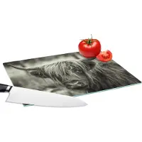 KitchenYeah Glazen Snijplank - 28x20 - Schotse hooglander - Koeien - Zwart - Wit - Snijplanken Glas