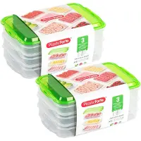 PlasticForte Vleeswaren bewaarbakjes - 2x - transparant/groen - 24 x 16 x 10 cm - 3 lagen - broodbeleg vershouddoos - vershoudbakjes