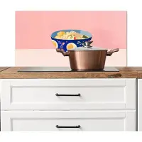 KitchenYeah Spatscherm keuken 80x40 cm - Kookplaat achterwand Noodles - Kom - Blauw - Illustratie - Muurbeschermer - Spatwand fornuis - Hoogwaardig aluminium