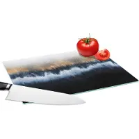 KitchenYeah Glazen Snijplank - 28x20 - Abstract - Goud - Luxe - Blauw - Snijplanken Glas