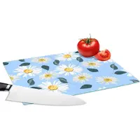 KitchenYeah Glazen Snijplank - 28x20 - Madeliefjes - Blauw - Patroon - Snijplanken Glas