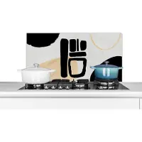 KitchenYeah Spatscherm keuken 90x45 cm - Kookplaat achterwand Kunst - Abstract - Zwart - Muurbeschermer - Spatwand fornuis - Hoogwaardig aluminium