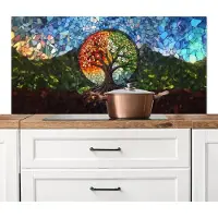 KitchenYeah Spatscherm keuken 120x60 cm - Kookplaat achterwand Boom - Seizoenen - Mozaïek - Bergen - Muurbeschermer - Spatwand fornuis - Hoogwaardig aluminium