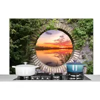 KitchenYeah Spatscherm keuken 120x80 cm - Kookplaat achterwand Zee - Zonsondergang - Doorkijk - Muurbeschermer - Spatwand fornuis - Hoogwaardig aluminium